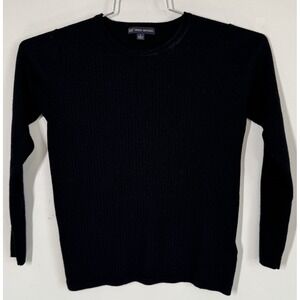 Brooks Brothers 346 Women's Thin Knit Ribbed Navy‎ Blue Wool Pullover Sweater L